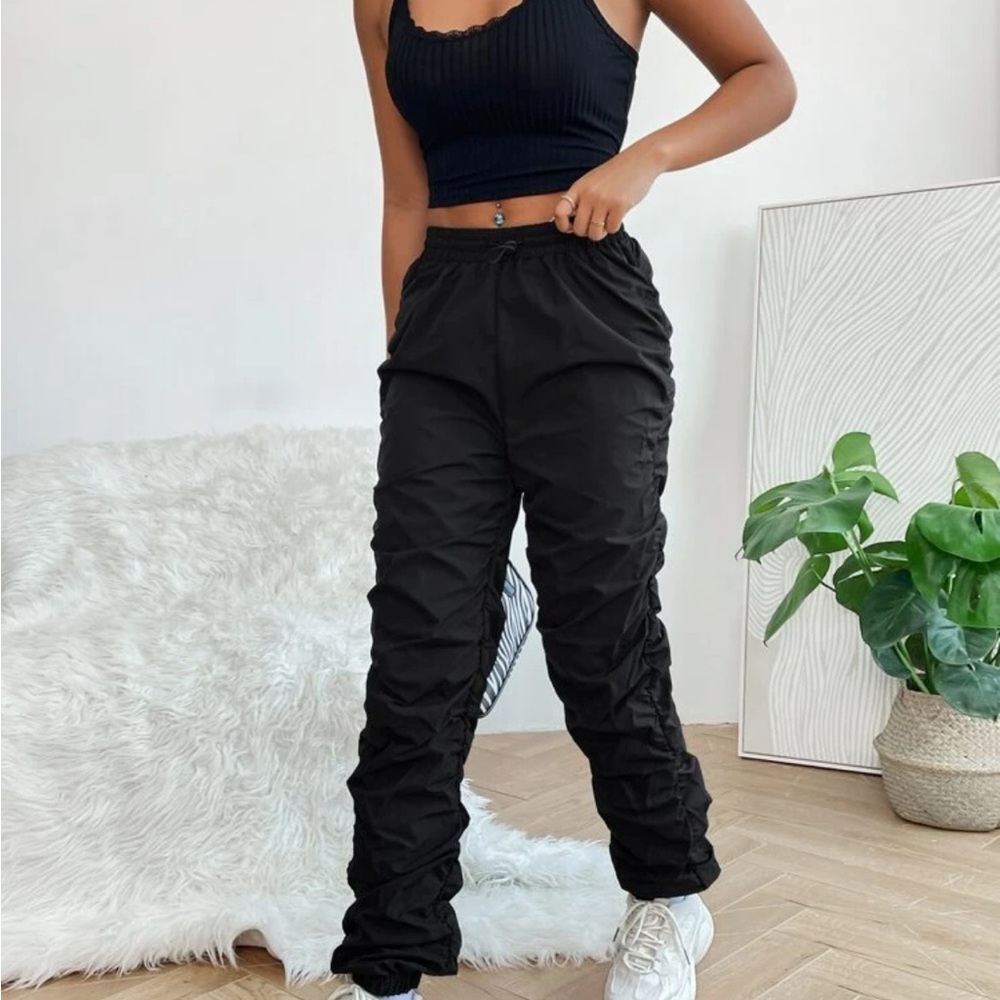 SHEIN PETITE Elastic Waist Ruched Pants